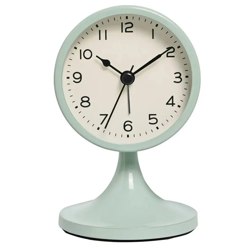 Nordic Metal Round Alarm Clock with Silent Movement and Nightlight