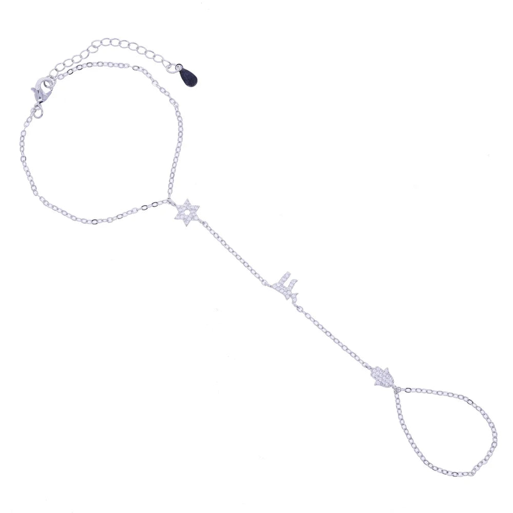 Silver elephant charm link bracelet featuring cubic zirconia stones