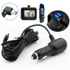 A black 2-in-1 USB car charger with a micro USB cable and a camera module shown with various components.