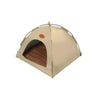 A beige pet teepee tent with a clear dome and an orange accent, shown from above.