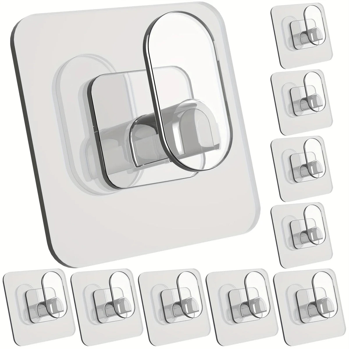 A set of extra-large strong adhesive hooks for heavy-duty organization shown in various sizes and angles.