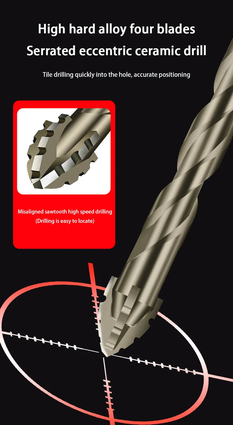 Carbide Four-Blade Serrated Drill Bit Set 6-10mm for Tile, Ceramic, and Stone