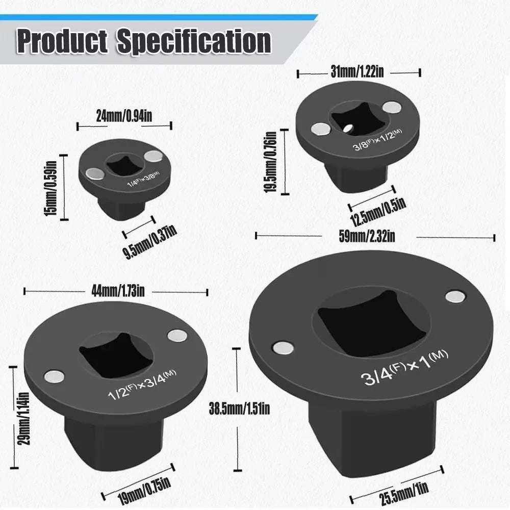 4-Piece Impact Socket Adapter Set with Chrome Vanadium Steel Construction