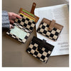 Checkered Canvas Card Wallet with Buckle Closure