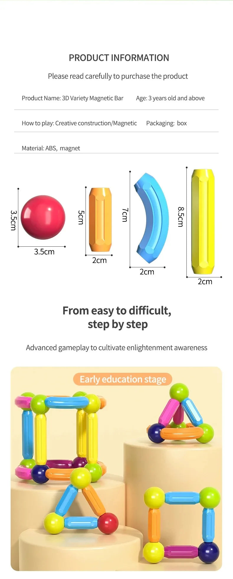 Magnetic Building Sticks and Balls Construction Set - 188 Pieces STEM Toy for Kids