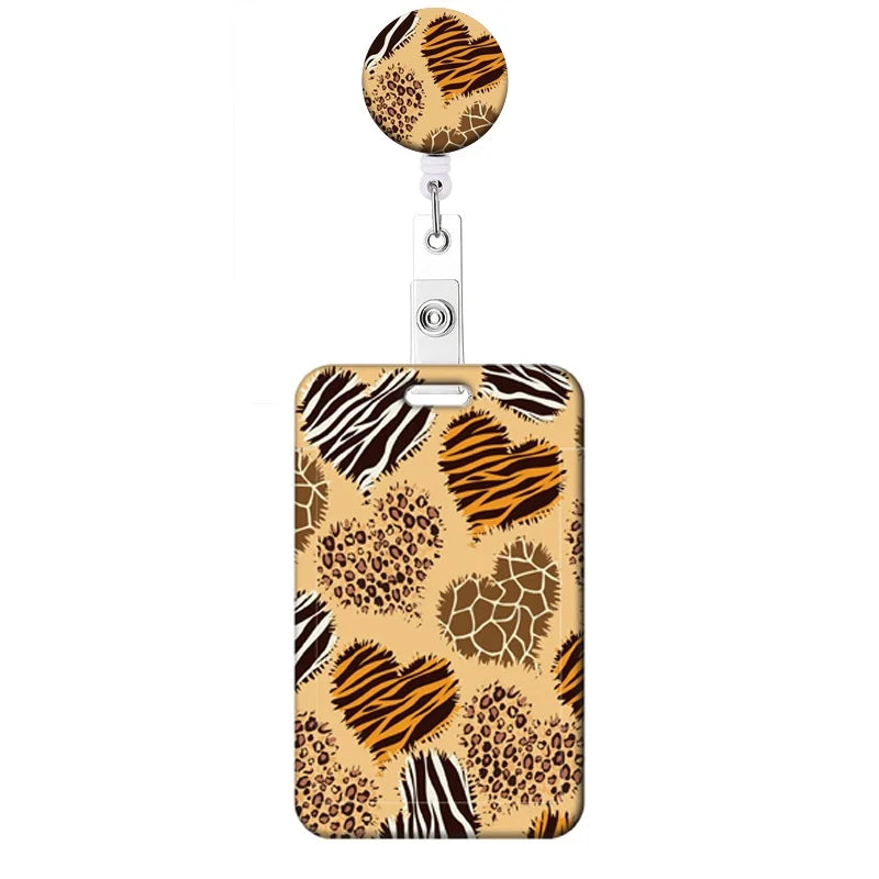 Leopard Print Retractable Badge Holder with Clip