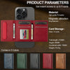 A red magnetic wallet phone case with card slots shown next to a smartphone, available in five colors.