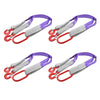 Two heavy duty polyester lifting slings with hooks, featuring gray and purple straps.