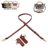 Leather mini bag strap set with alloy buckles showing a brown leather strap and buckle components.