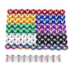 A collection of colorful aluminum JDM fender washers and bolts arranged in rows.