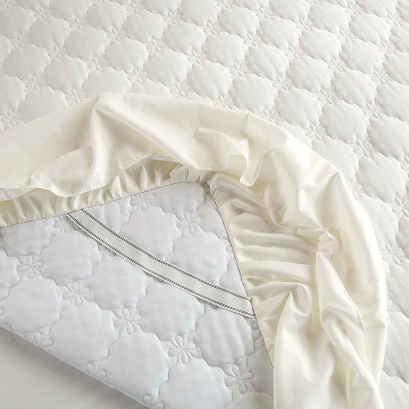 Quilted Solid Color Bed Skirt with Pleated Ruffle