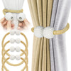Pearl magnetic curtain tiebacks in gold and white, showing adjustable holdbacks for home décor.