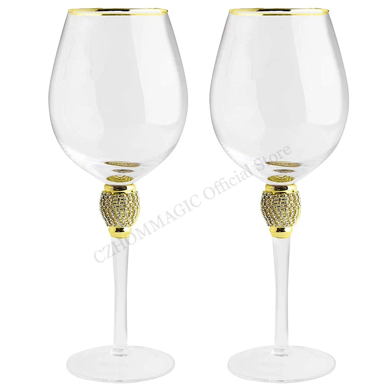 Elegant Gold-Rimmed Diamond Wine Glasses
