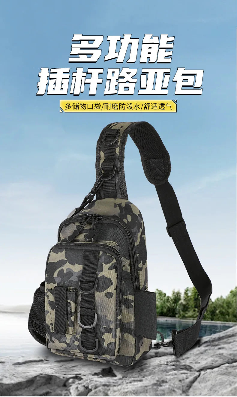 Waterproof Crossbody Fishing Gear Bag with Rod Holder