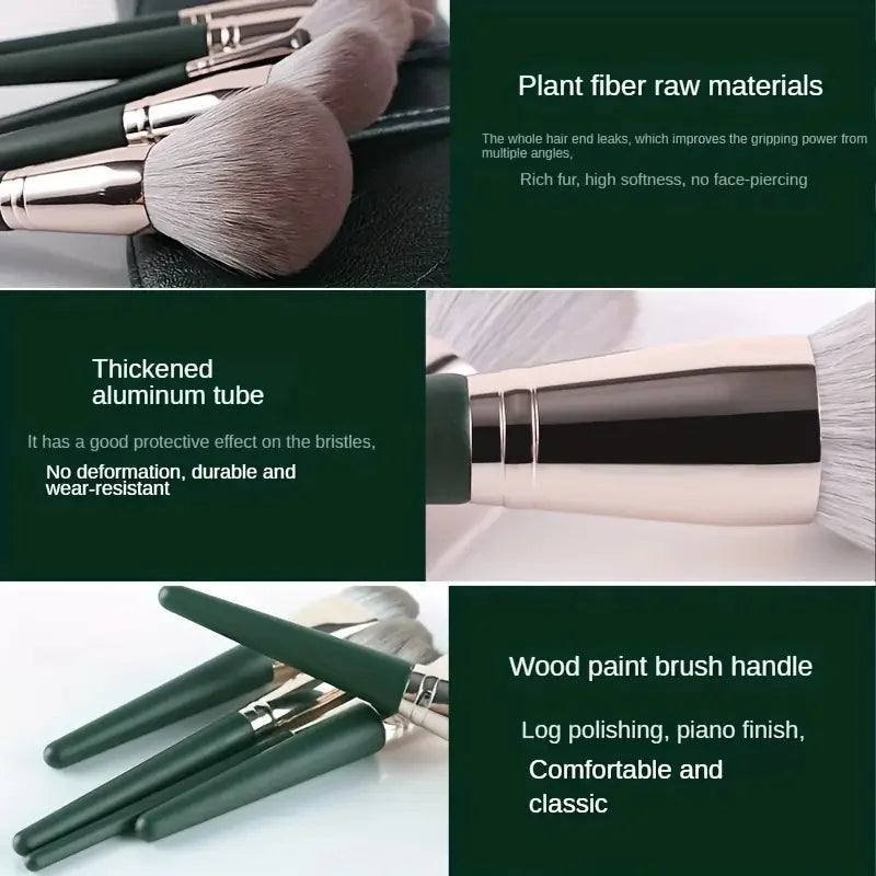 Set luxuriöser veganer Make-up-Pinsel aus Pflanzenfasern und verdickten Aluminiumröhren