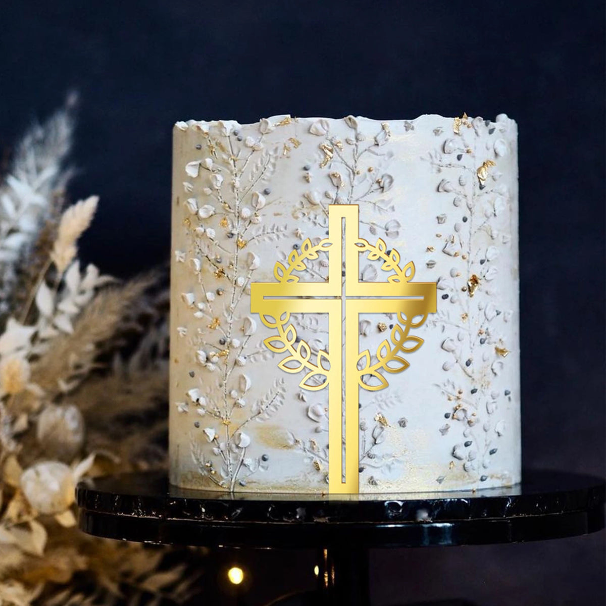 Elegant Gold Acrylic Cross Cake Toppers for Religious Celebrations