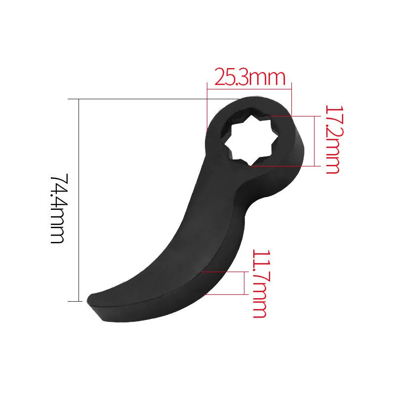 A black heavy-duty control arm pry tool with various measurements shown.