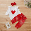 Adorable Heart Print Baby Girl Outfit Set (Romper, Pants & Headband)