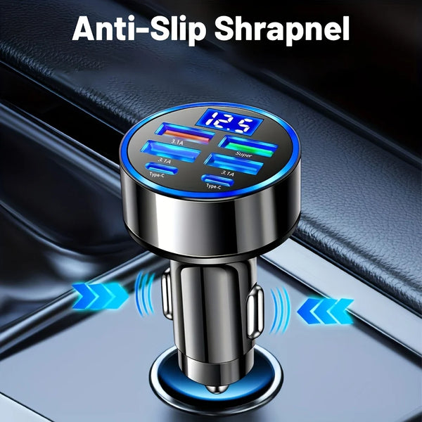 6-in-1 Fast Charging Car Adapter with Digital Display