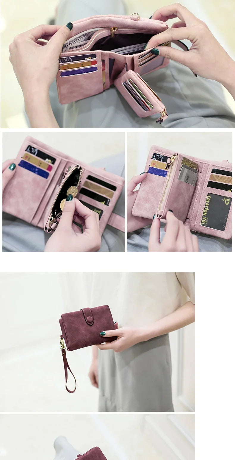Compact Frosted Tri-Fold Wallet for Women