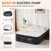A diagram showing the steps to inflate an elevated air mattress using a built-in electric pump.