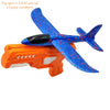 A toy gun with a 23cm aircraft attached, featuring an orange launcher and blue wings.