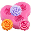 A silicone rose mold in pink and purple colors used for crafting resin, clay, soap, and candles.