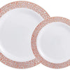 Elegant White Disposable Dinner Plates with Silver Lace Design