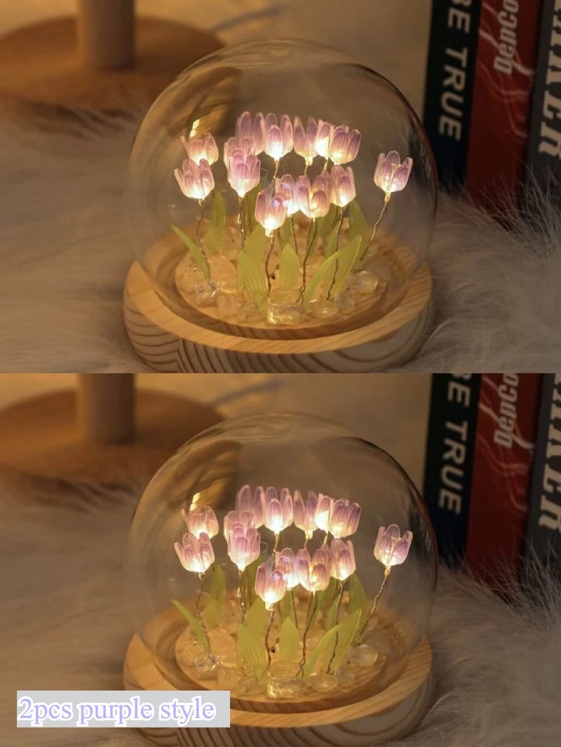 Tulpen-LED-Nachtlicht mit Glaskuppel