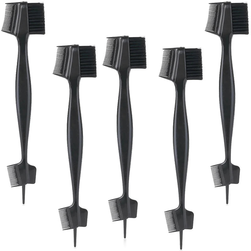 A set of black edge control brushes for hairlines and wigs.
