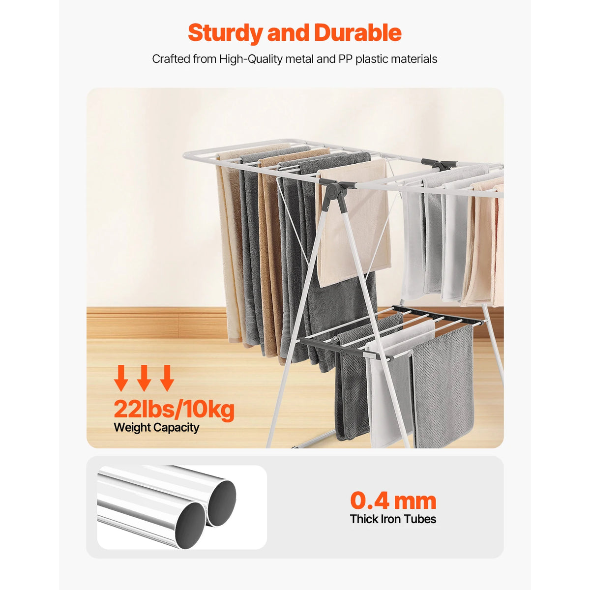 Adjustable Rollable Clothes Drying Rack with Sock Clips
