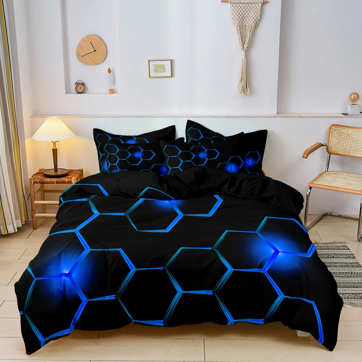 Geometric 3D Hexagonal Honeycomb Duvet Cover Set