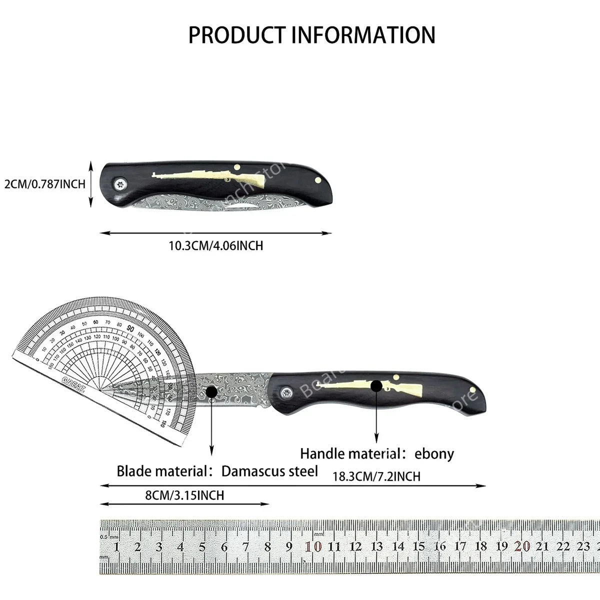 Damascus Steel Folding Pocket Knife with Ebony Handle
