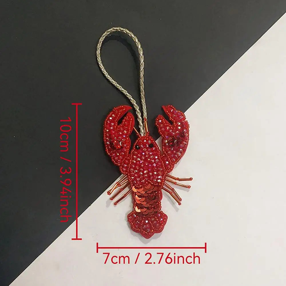 Red rhinestone octopus and turtle pendant keychain with natural twine string