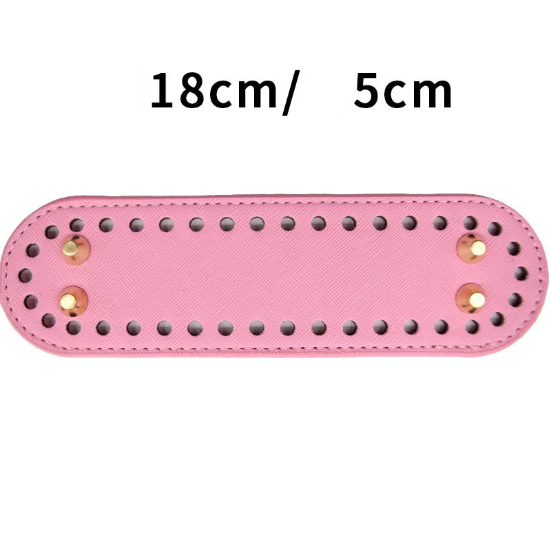 Pink PU leather oval bag bottom for DIY crochet and knitted bags with 18cm by 5cm dimensions