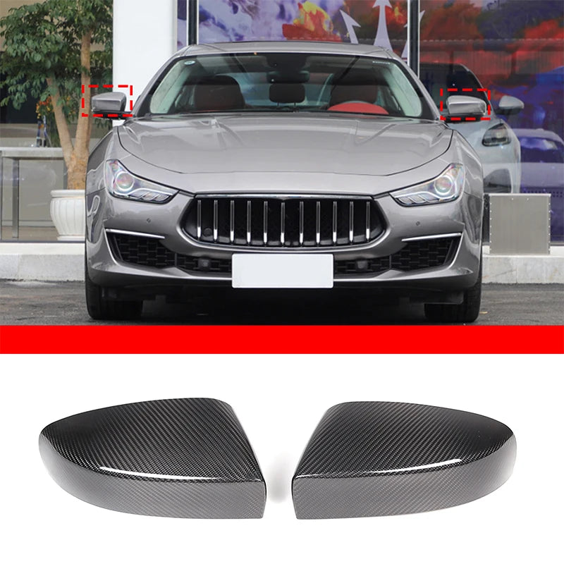 Black carbon fiber side mirror covers for Maserati Ghibli and Quattroporte cars