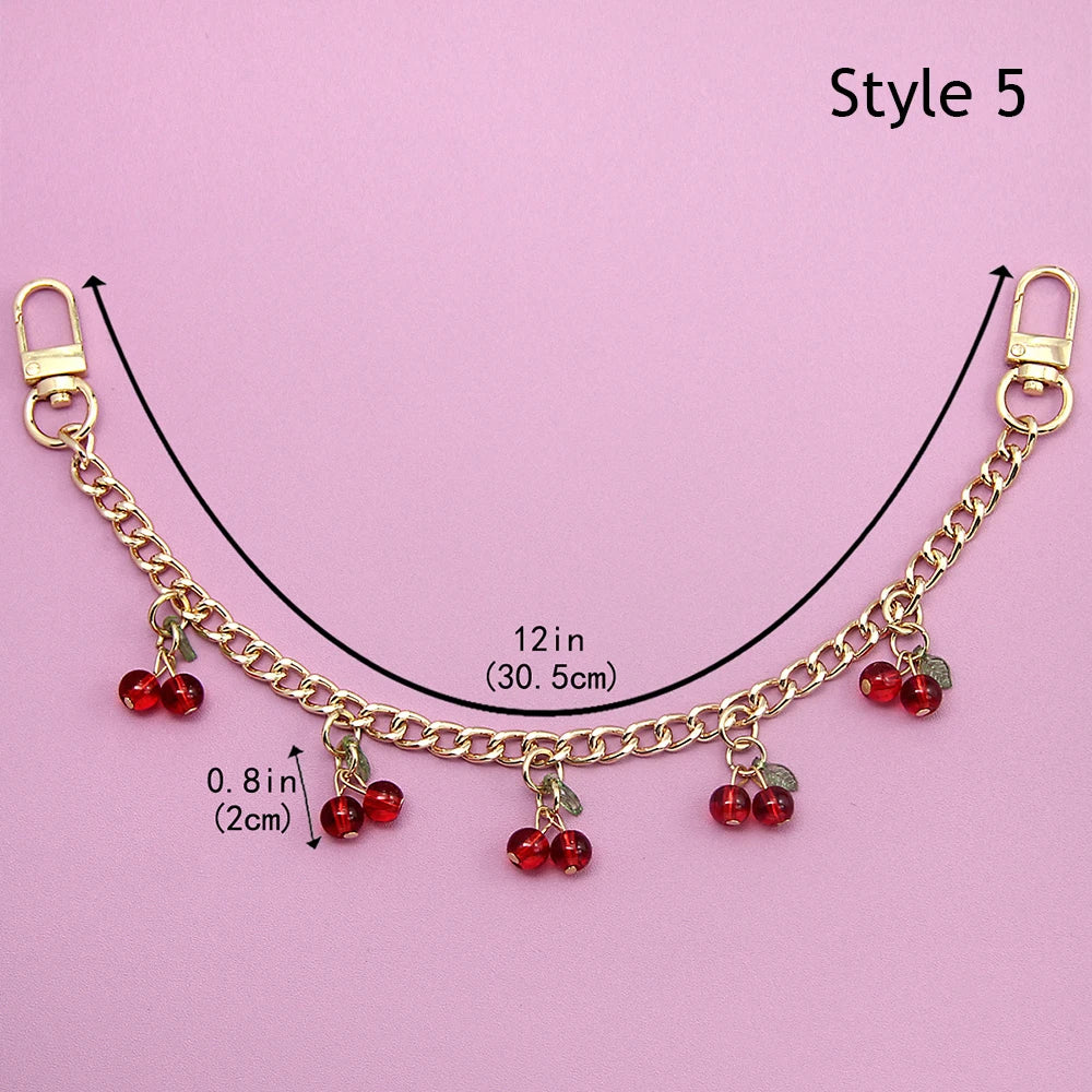 Cherry Blossom Bow Enamel Bag Chain with Heart Charms