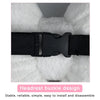 Black headrest buckle strap attached to a white plush fabric, demonstrating a stable and reliable design.