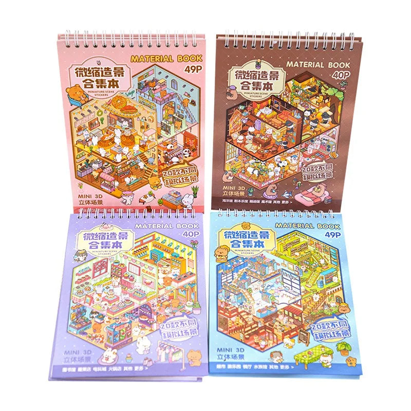 A set of three material books featuring 3D landscape stickers for scrapbooking and journaling.