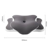 Gray ergonomic memory foam pillow with white textured cover shown from above and side views.