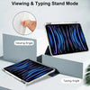 A slim protective iPad case demonstrating viewing and typing angles with visible light effects.