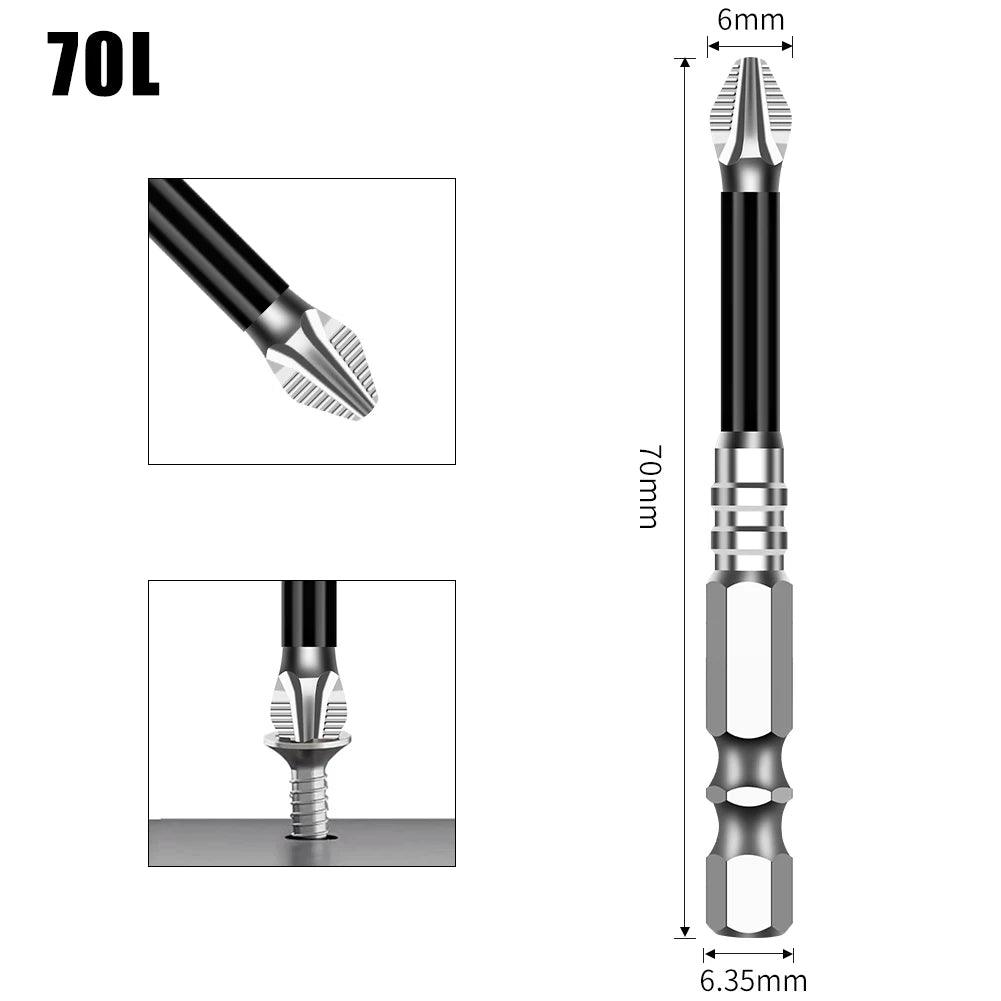 Magnetic Cross Head Screwdriver Bit Set (S2 Steel, Anti-Slip)