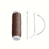 A spool of brown nylon hair weaving thread with a matching needle for hair extensions and wigs.