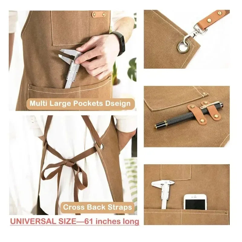 Durable Canvas Kitchen Apron with Pockets