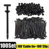 A set of 100 nylon push-pin cable tie fasteners and clips for auto panel repair and cable management.