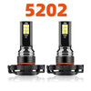 A pair of LED headlight bulbs with a 5202 designation, featuring yellow light and RoHS/CE certification.