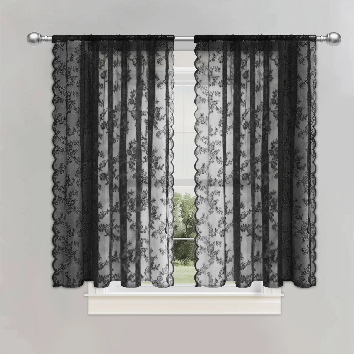 Romantic Lace Sheer Curtain with Floral Design