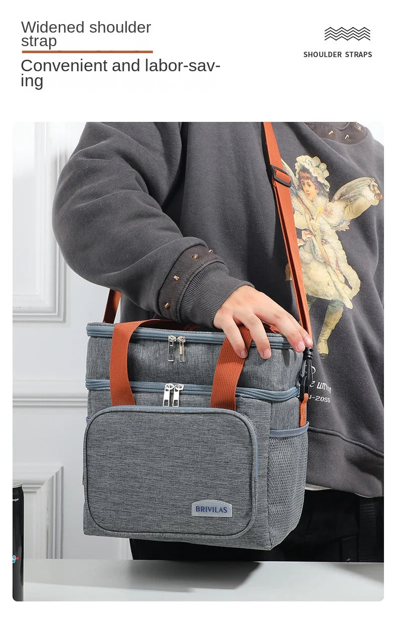 Insulated Double-Decker Lunch Bag with Leakproof Lining
