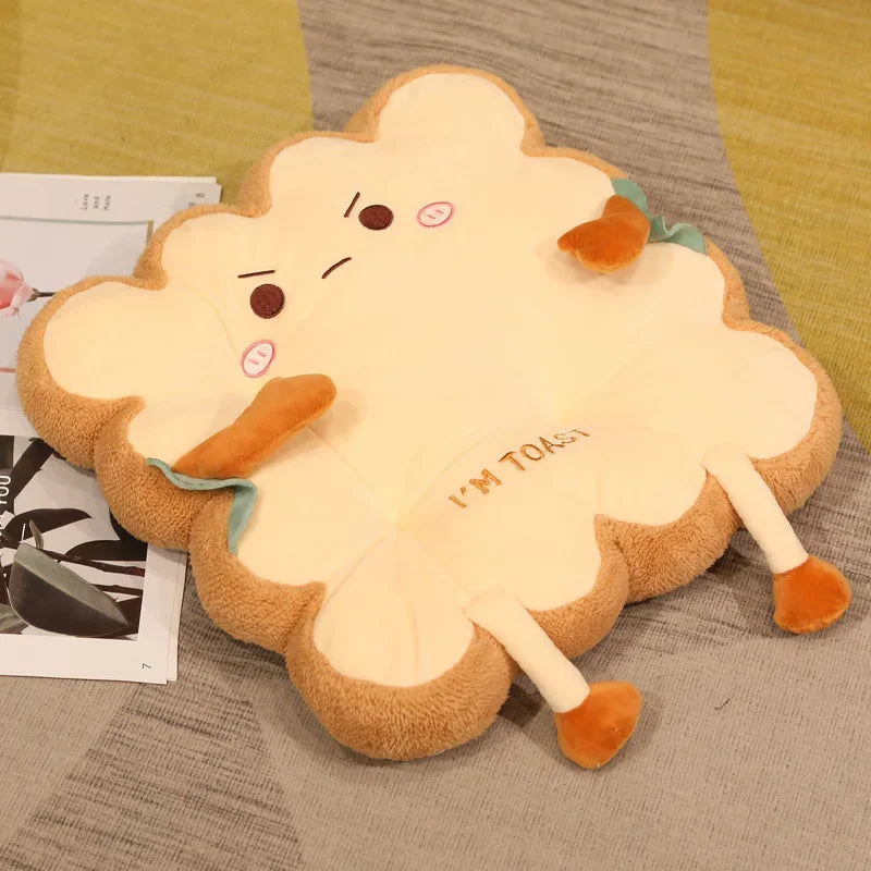 Cartoon Toast-Shaped Seat & Back Cushion – Washable Anti-Fatigue Support Pillow