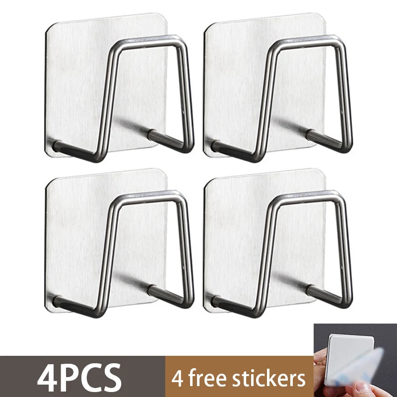 Four stainless steel sponge holders or kitchen sink racks shown in various angles
